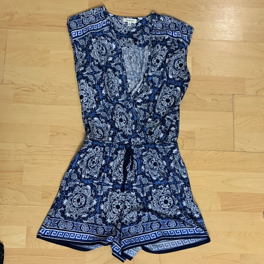 Blue Patterned Women Romper